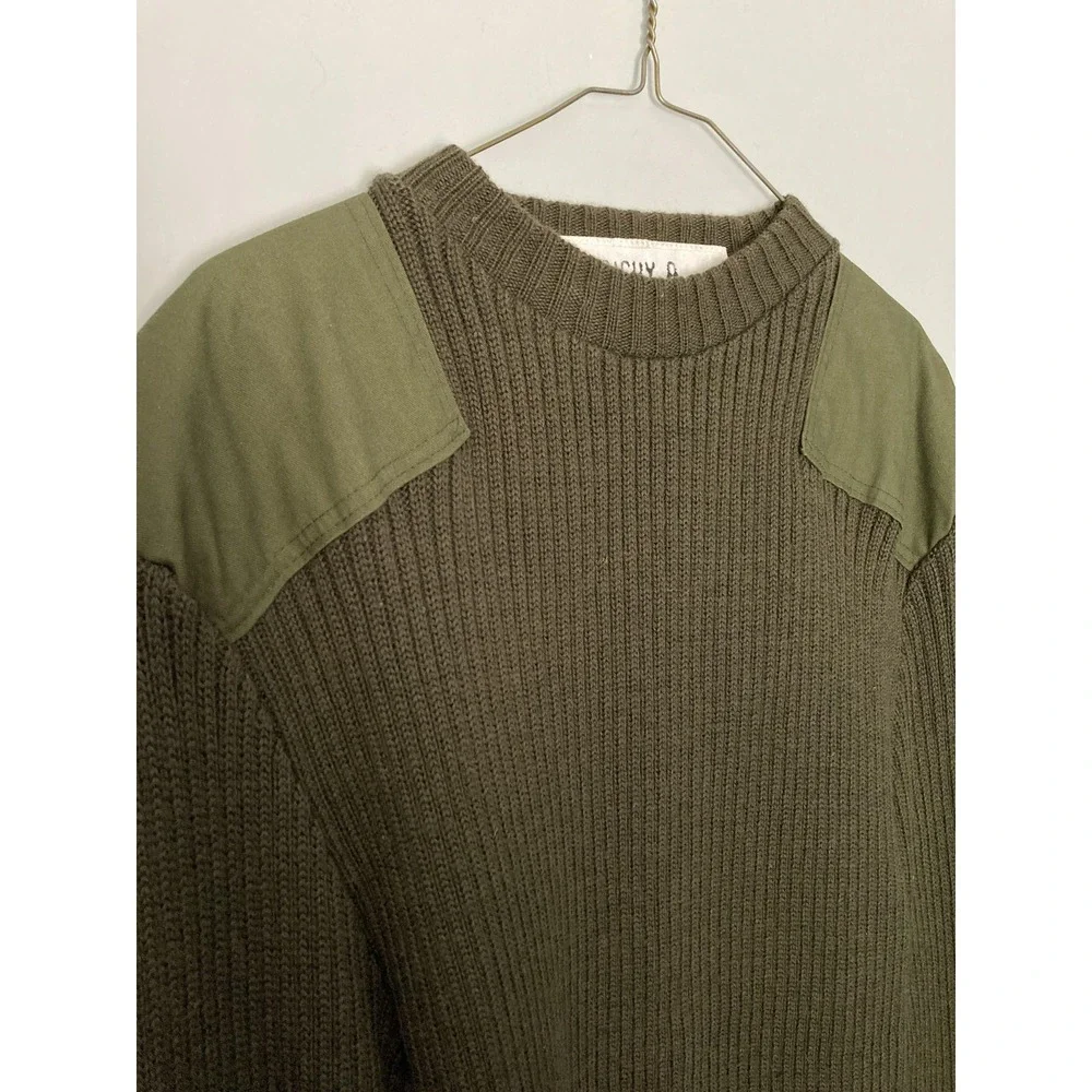 Vtg Military Sweater Mens L(44) Olive Wool Crew Military Army Commando Patches